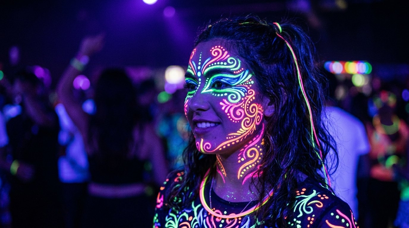 Maquillage néon, révélé par les UV